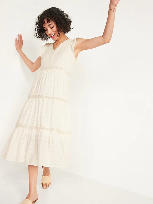 Old Navy Flutter-Sleeve Tiered Dobby Midi Swing Dress