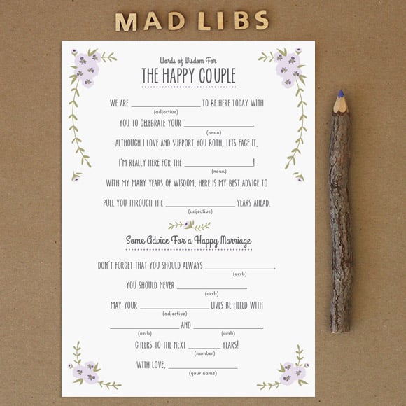 Wedding Mad Libs