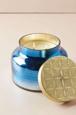 Giant Capri Blue Mercury Glass Candle