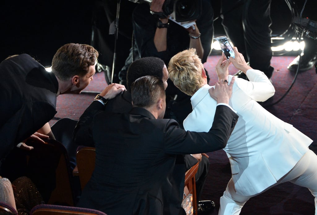 Ellen DeGeneres took a selfie with Brad Pitt and Chiwetel Ejiofor at the Oscars in March 2014.