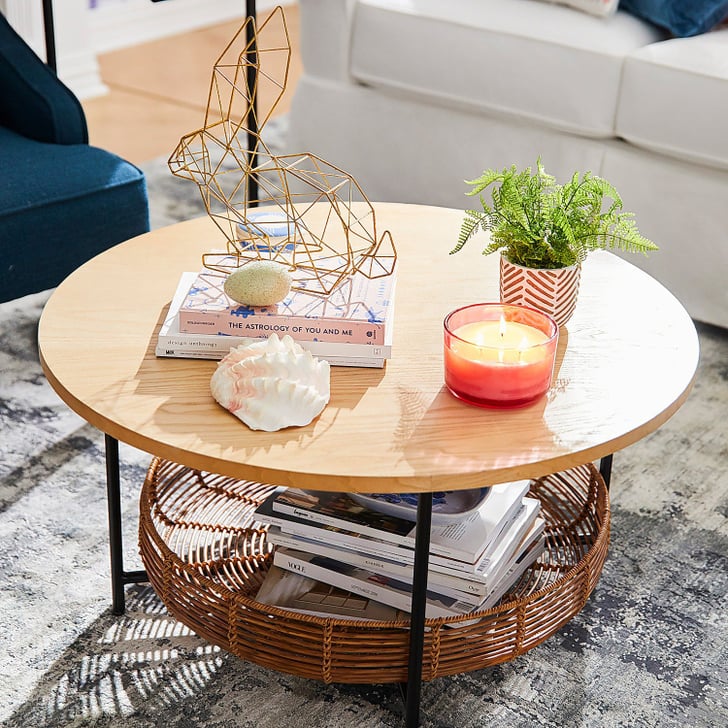 Varley Natural Round Coffee Table With Basket Small Space