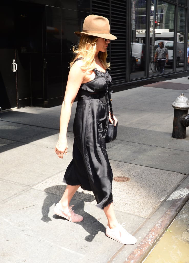 Jennifer Aniston Wearing a Slipdress and Sneakers