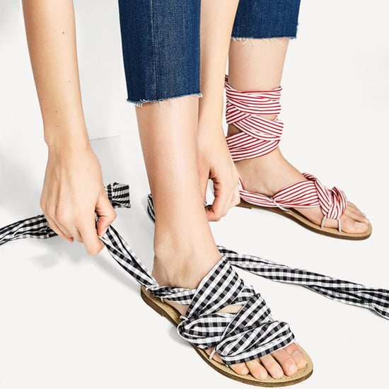 Zara Gingham and Stripe Ribbon Sandals