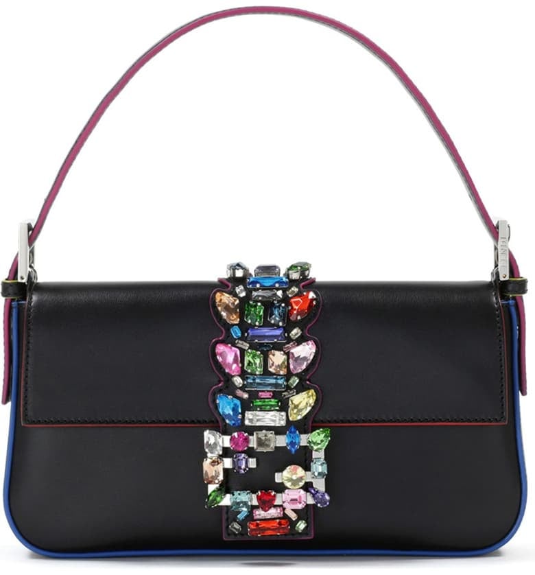 Fendi Crystal Embellished Leather Baguette