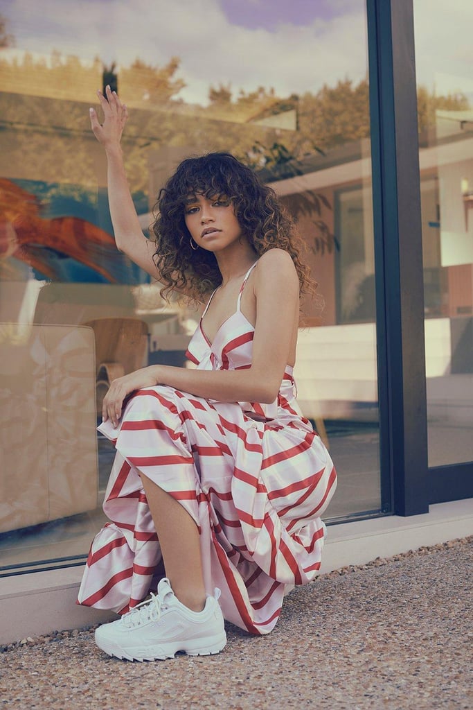 Boohoo Zendaya Edit Stripe Satin Ruffle Maxi Dress
