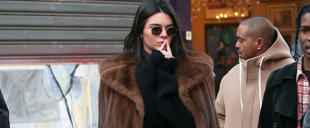 Kendall Jenner Jeans and Fishnet Tights in Paris Jan. 2017