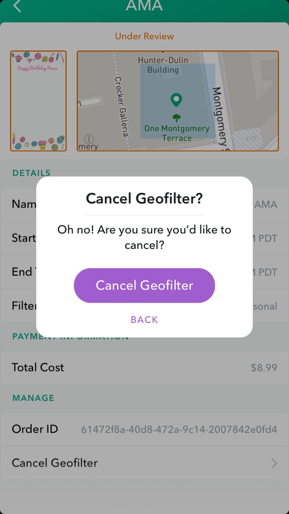 Messed up? Go to "My Geofilters."