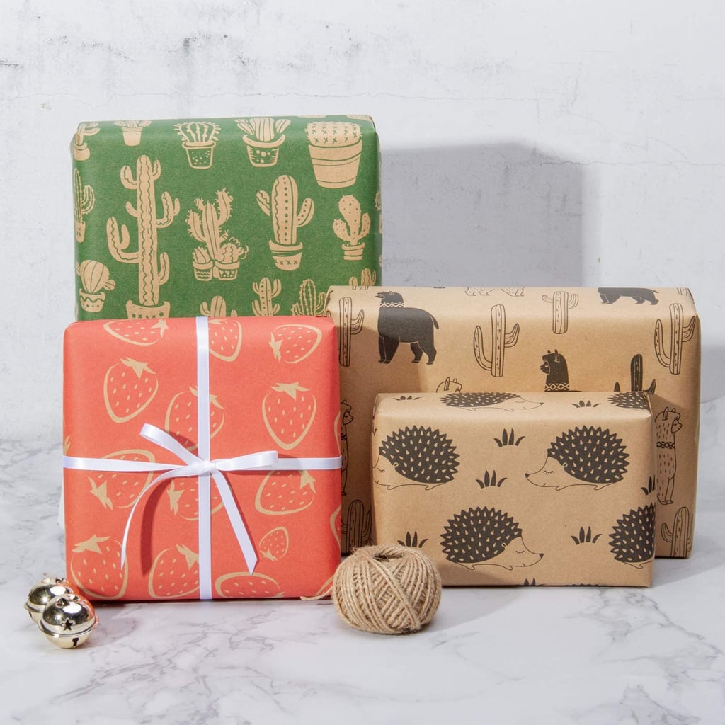 Something Quirky: Ruspepa Kraft Cactus, Strawberry, Alpaca, and Hedgehog Wrapping Paper Roll