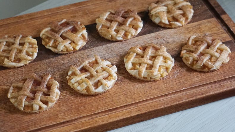 apple pie cookies: finished cookies on a wooden cutting board