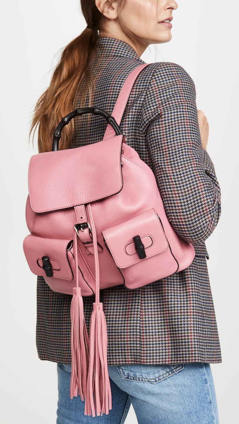 Gucci Pink Leather Bamboo Handle Backpack