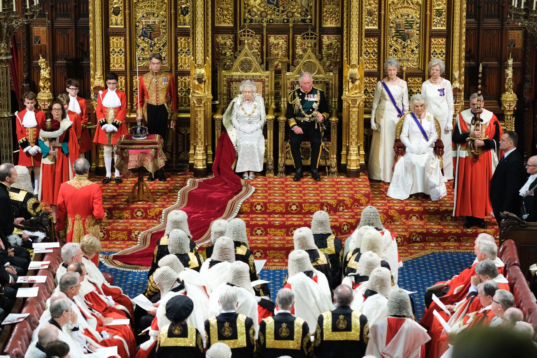 Queen Elizabeth II and Prince Charles during the State Opening of Parliament in 2019.