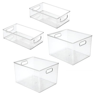 mDesign Plastic Kitchen Food Storage Organiser Bin, 4 Piece Set - Clear