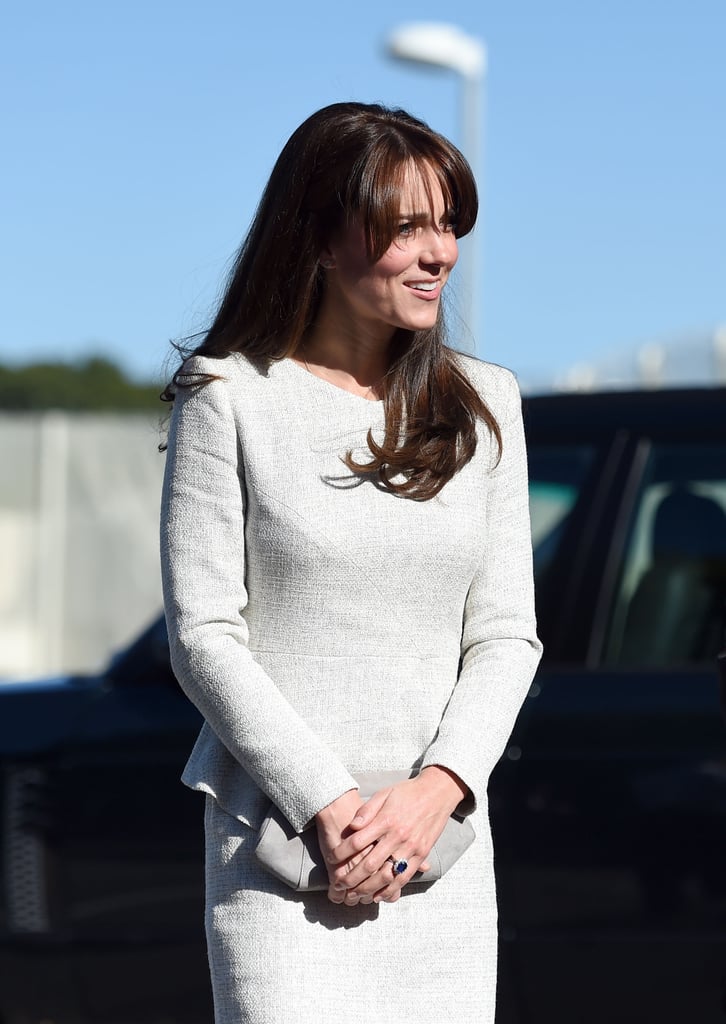 Kate finished her look with her sapphire engagement ring.