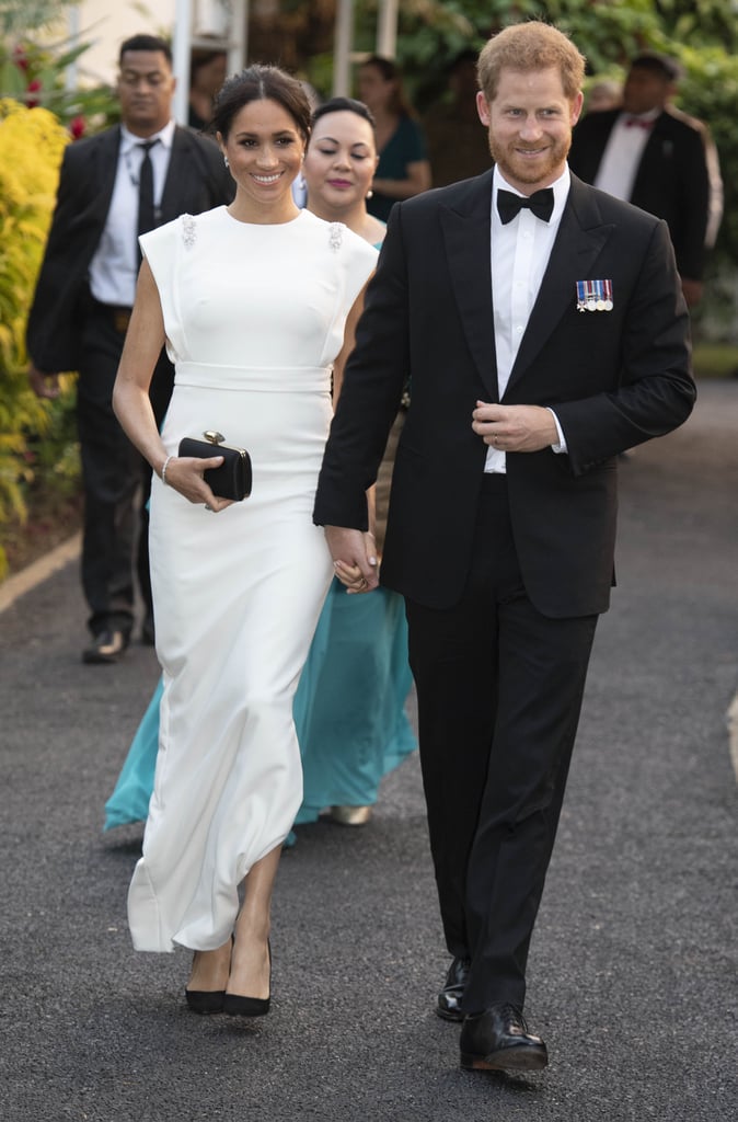 Meghan Markle White Theia Dress in Tonga October 2018