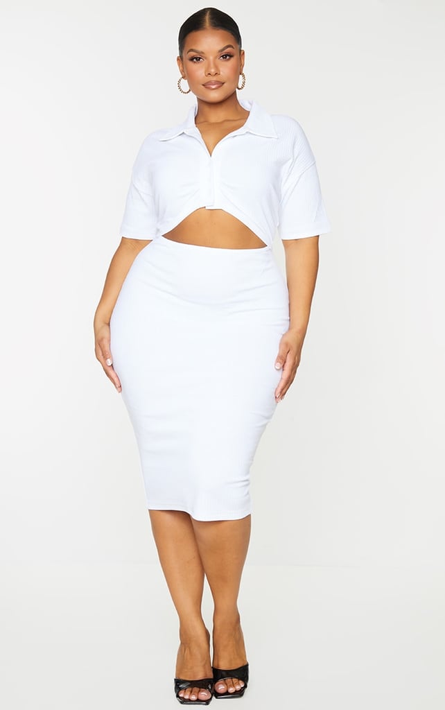 Pretty Little Thing White Thick Rib Cutout Midi Dress