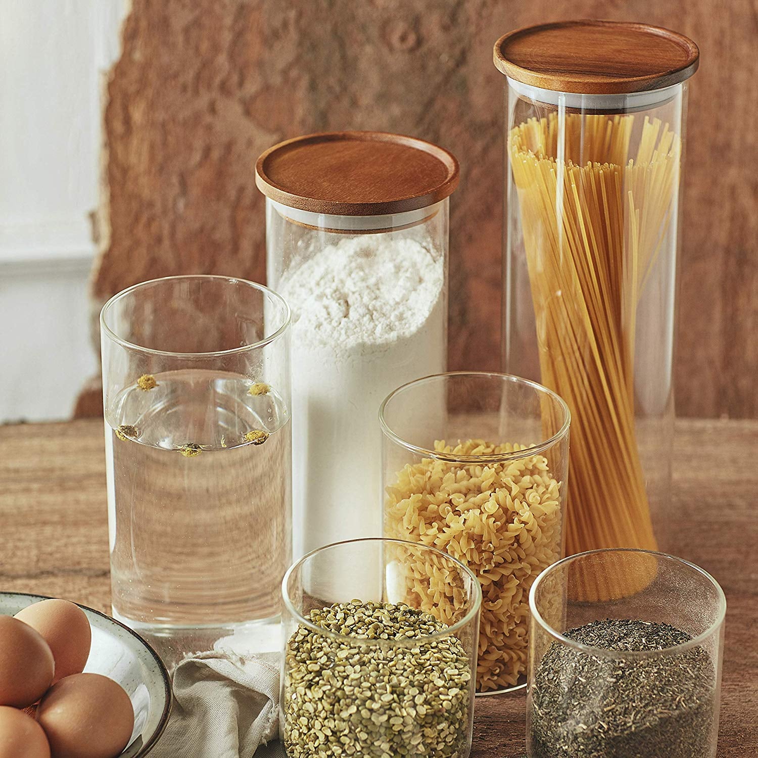 Glass Jars with Wood Lids - Essos Home and Kitchen