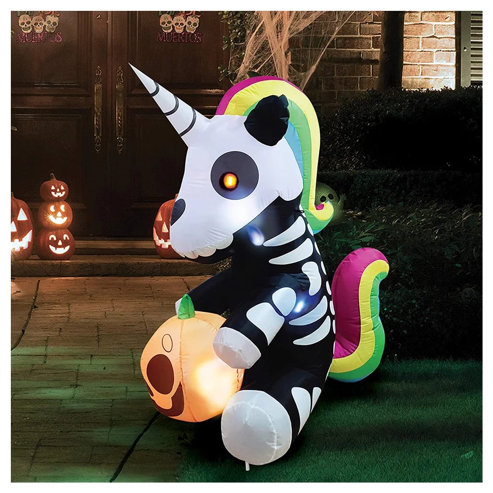 A Blow-Up Unicorn: Sitting Skeleton Unicorn Inflatable
