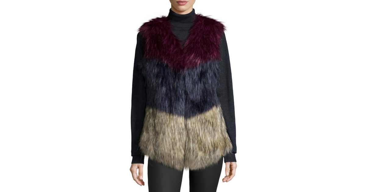 Neiman Marcus Colorblock Faux-Fur Vest 