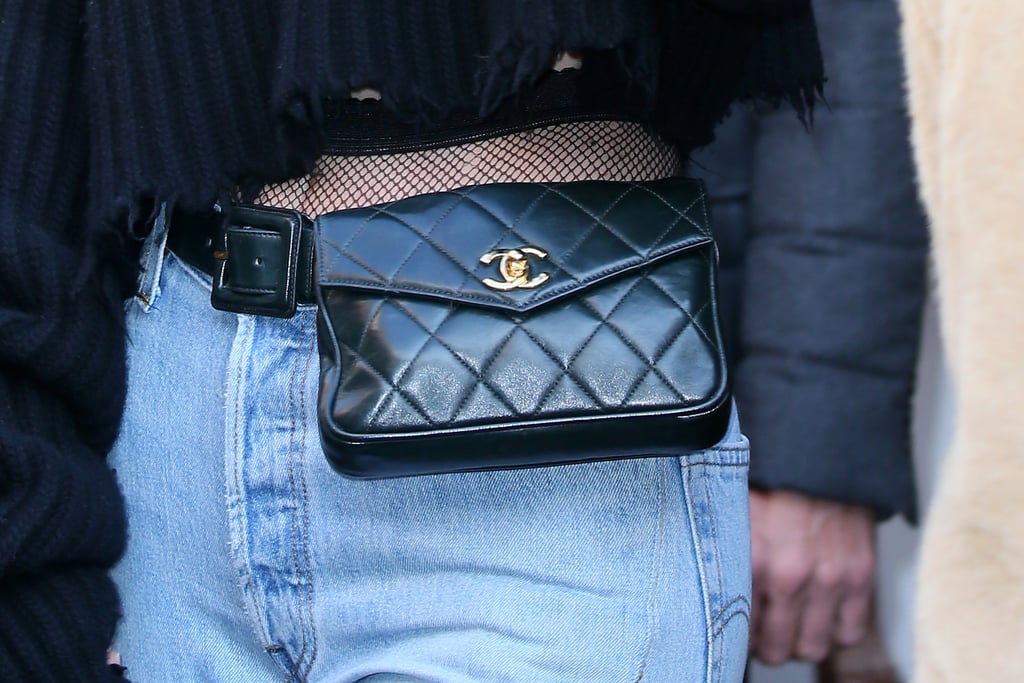 Kendall Jenner Jeans and Fishnet Tights in Paris Jan. 2017