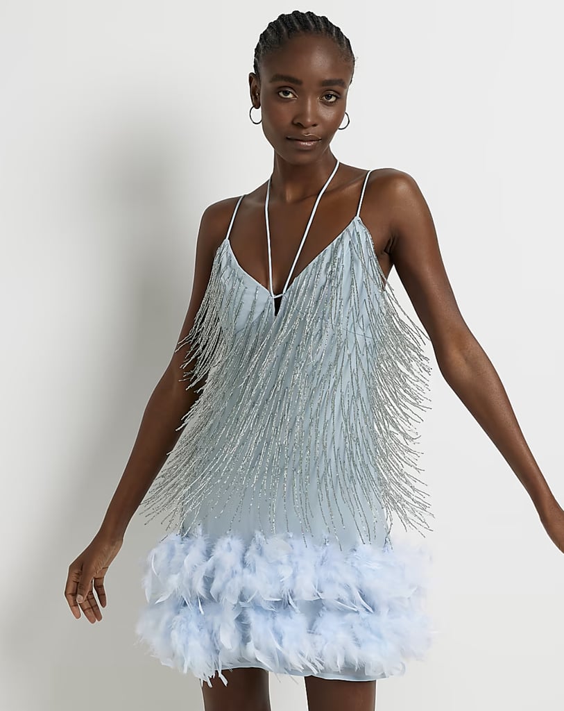 River Island Blue Feather Slip Minidress