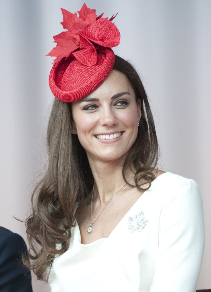 Inspired by Canada and during her North American tour, Kate Middleton donned a Canadian maple-leaf-shaped hat in July 2011. Inspired by Canada and during her North American tour, Kate Middleton donned a Canadian maple-leaf-shaped hat in July 2011.