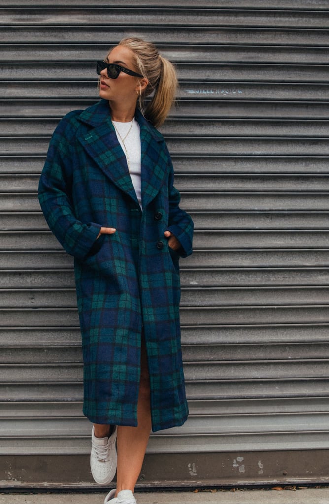 Avec les filles double outlet face plaid wool blend coat