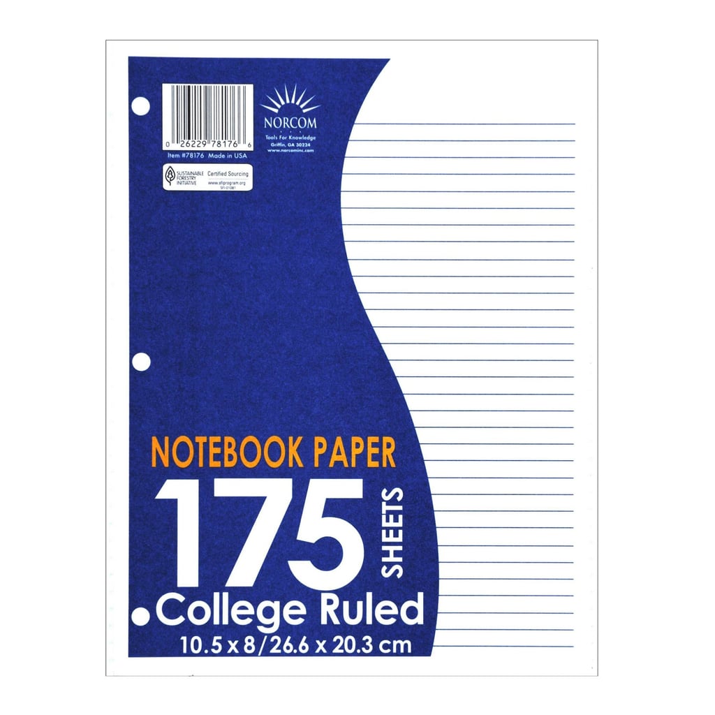 Lined Paper: 175 Sheet College Ruled Filler Paper