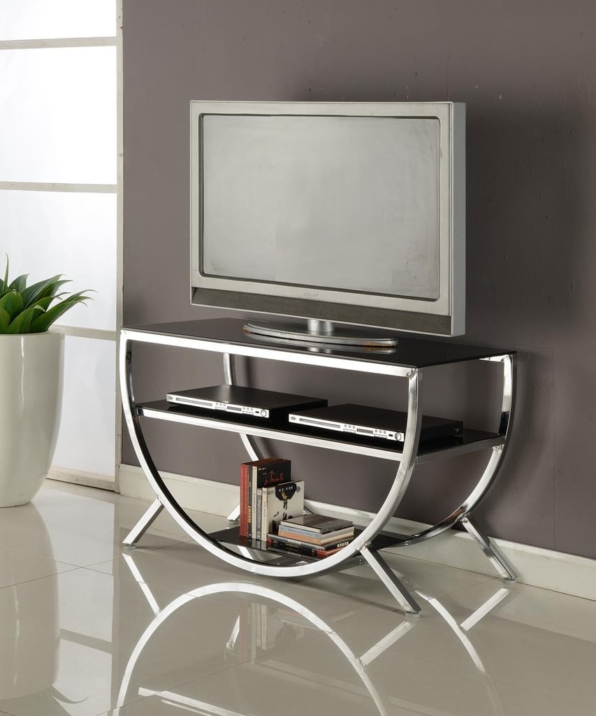 Kings Brand Furniture Dedham Chrome Metal With Glass Shelves TV Stand
