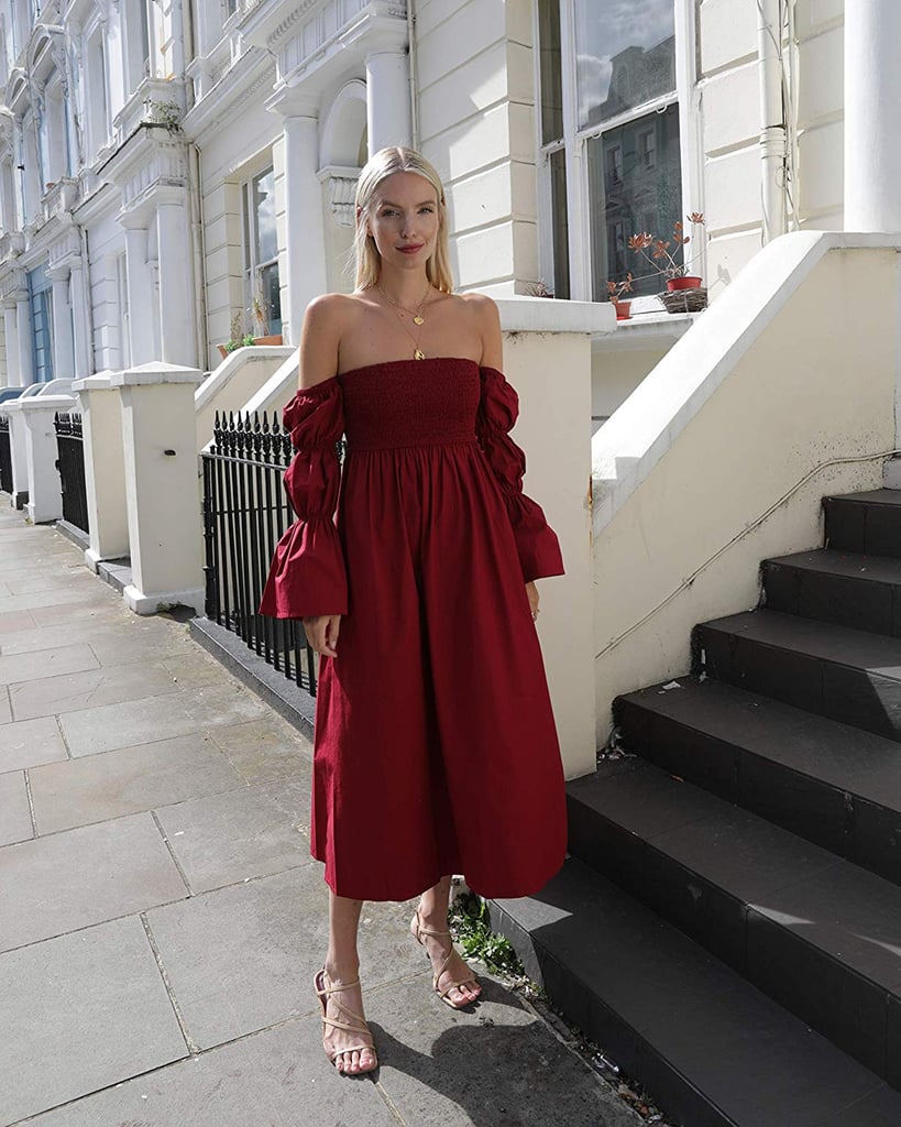 The Drop Bordeaux Off-Shoulder Midi Dress