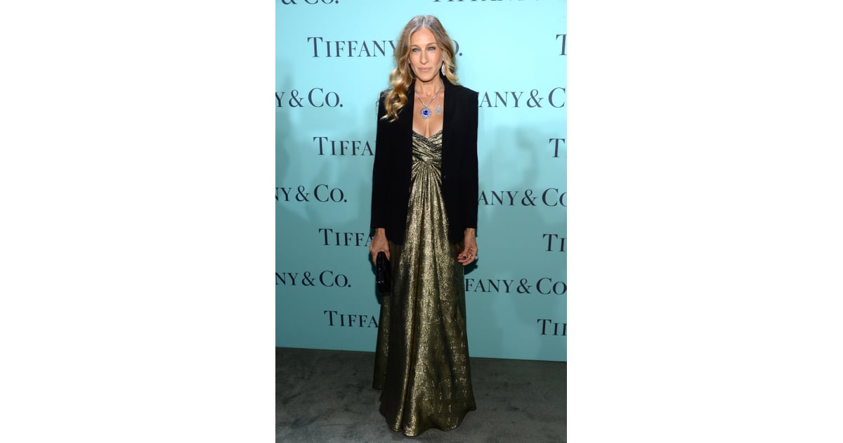 Sjp Dazzled In A Vintage Vicky Tiel Gold Strapless Gown