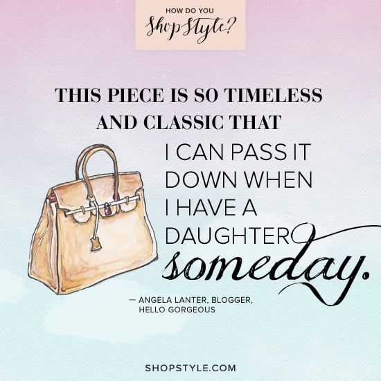Angela Lanter, blogger, Hello Gorgeous
Play the ShopStyle game for a chance to win one of three designer bags.