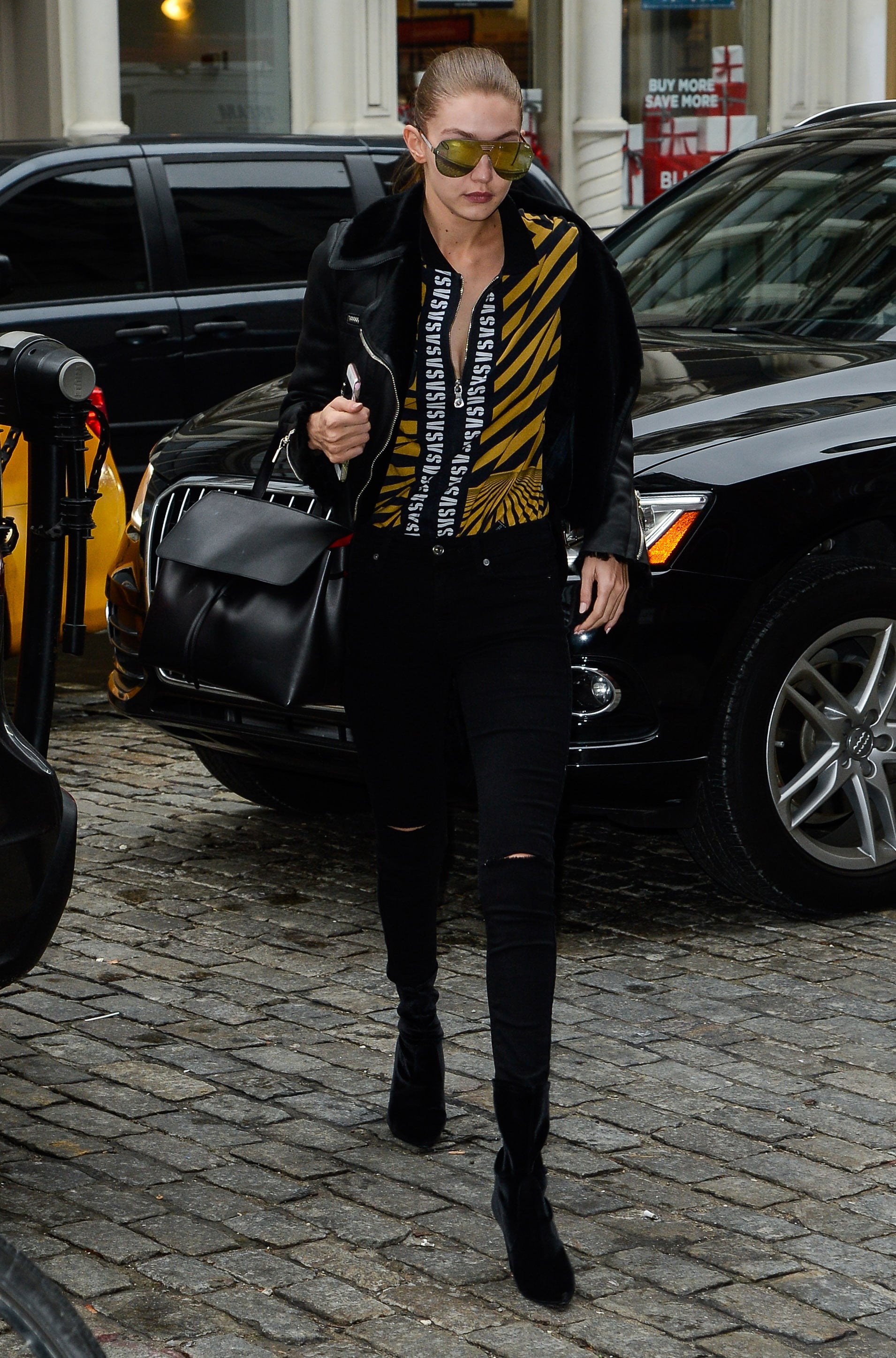 Gigi Hadid Wearing a Versace Shirt December 2016