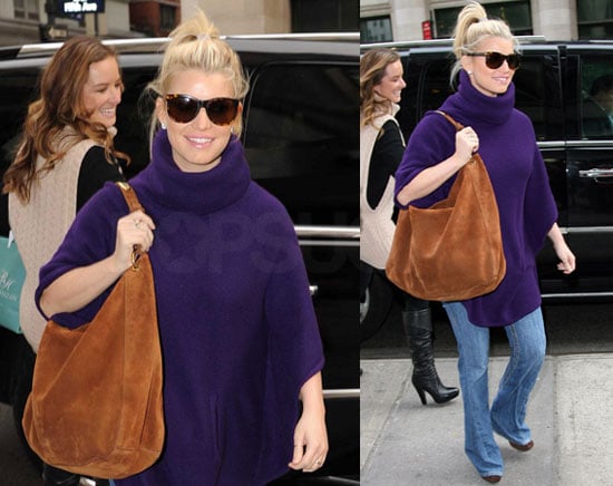 Photos of Jessica Simpson Wearing an Oversized Purple Sweater in NYC | POPSUGAR Celebrity