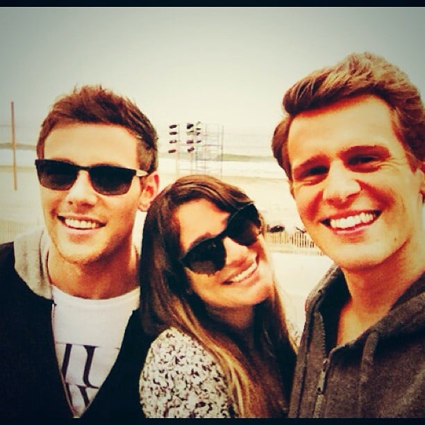 She shared this photo of herself with her "two favorite boys," Cory Monteith and Jonathan Groff, in June 2013.
Source: Instagram user msleamichele