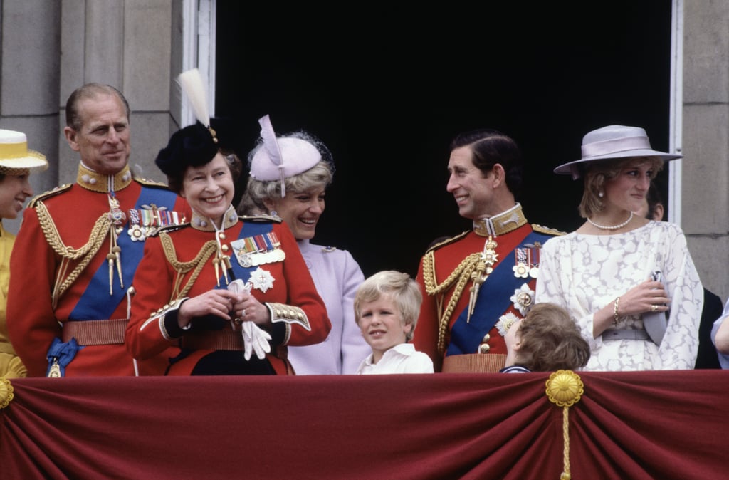 The queen beamed alongside her family during the 1983 Trooping the Colour ceremony in London.