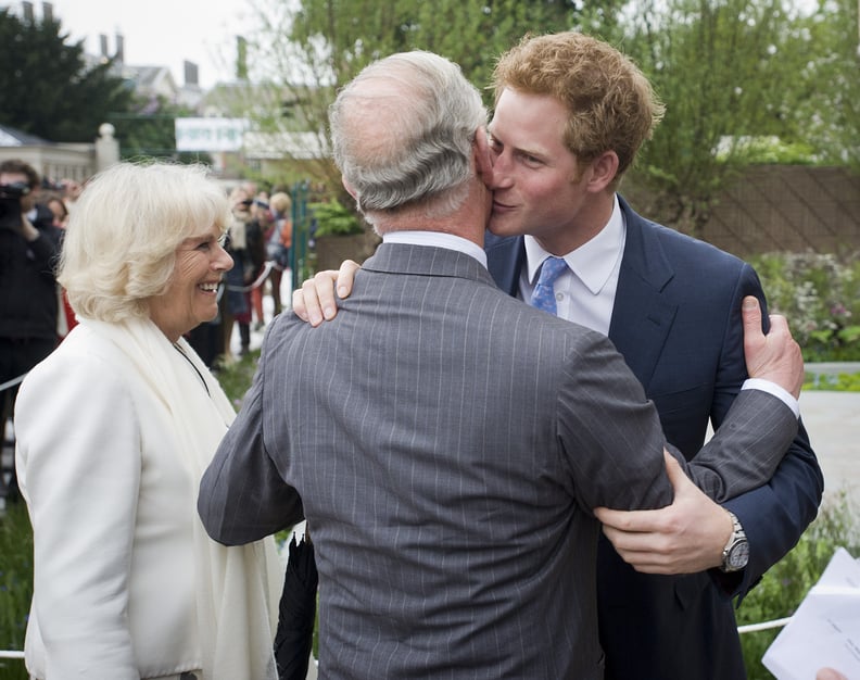 Harry embraced Prince Charles at the Chelsea Flower Show in 2013.