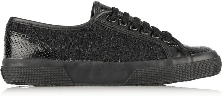 Superga + Rodarte tweed, snake-effect leather and glossed leather sneakers ($189)
