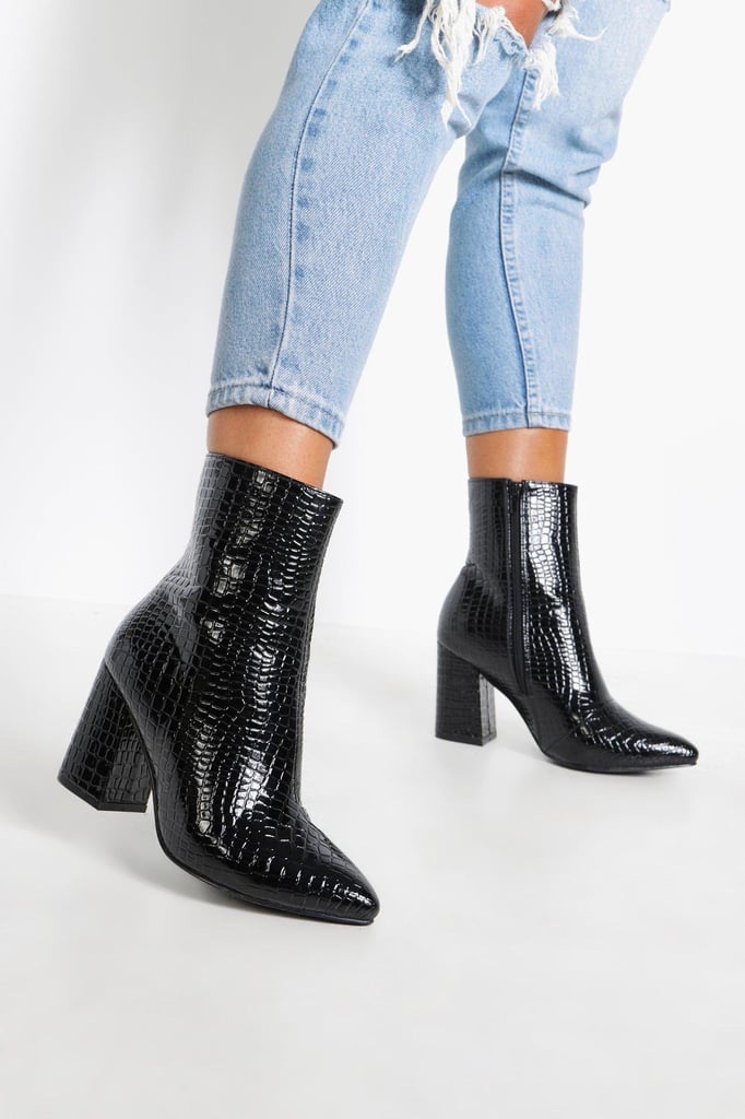 Wide Fit Croc Block Heel Sock Boots