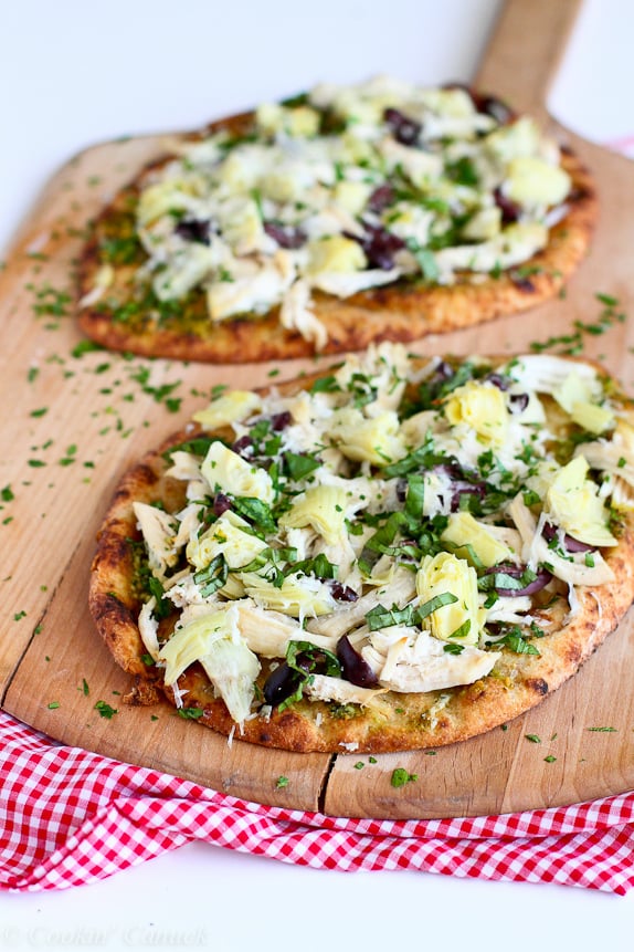 Chicken Pesto Artichoke Naan Pizza