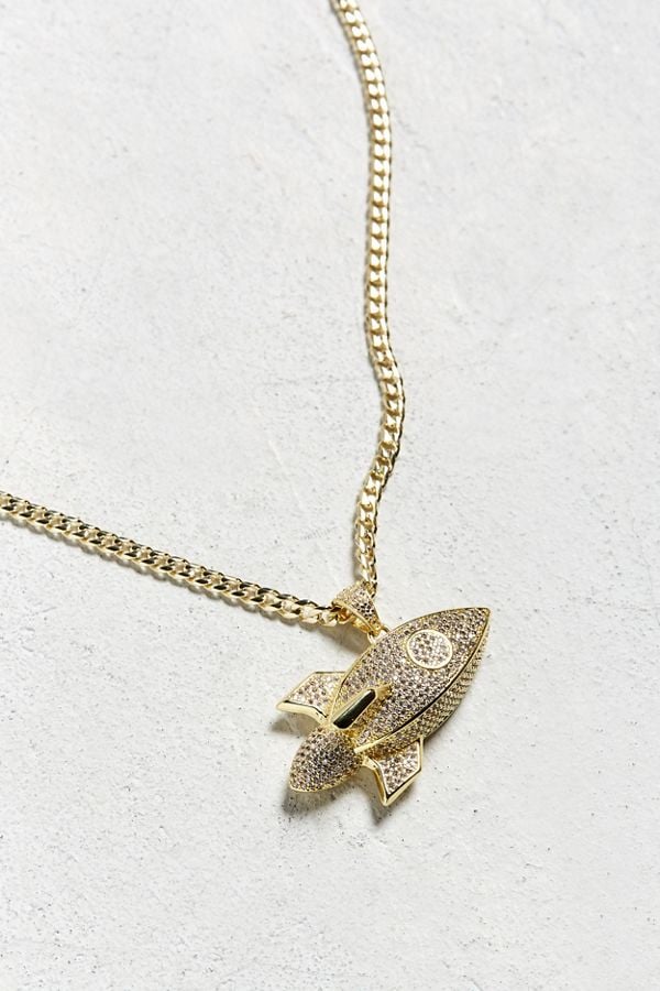 King Ice 14K Gold Rocket Necklace