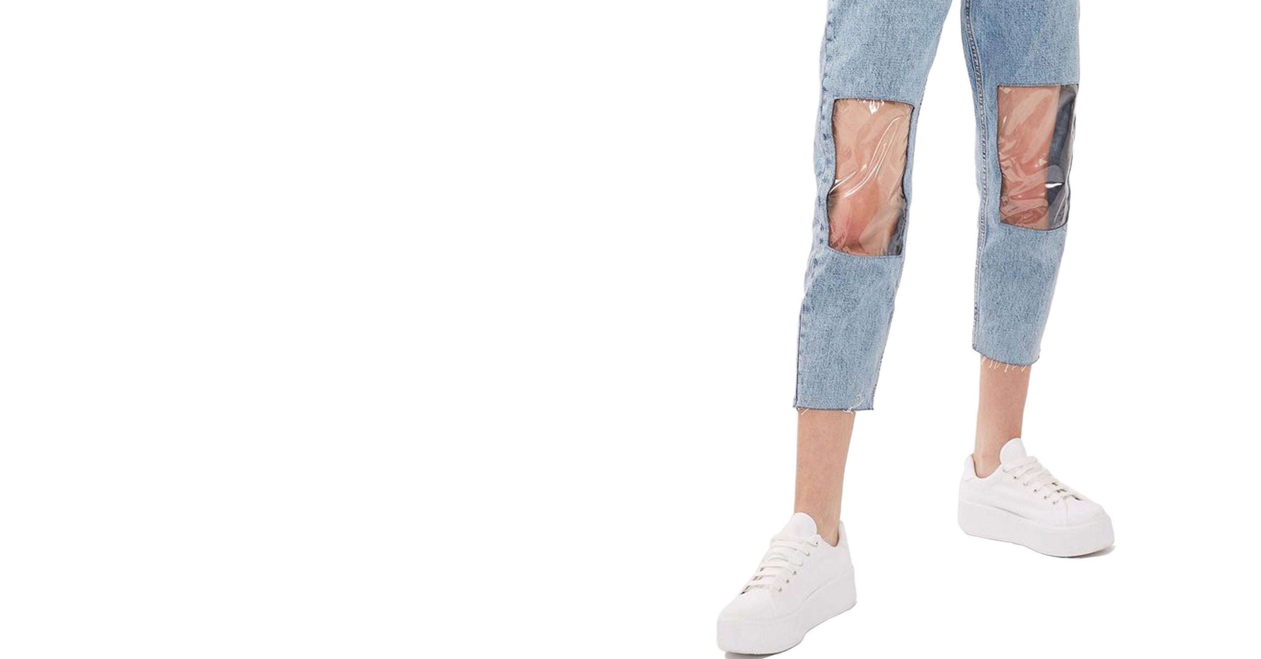 DIY fashion looks inspired by the clear-knee mom jeans from Topshop and  Nordstrom.