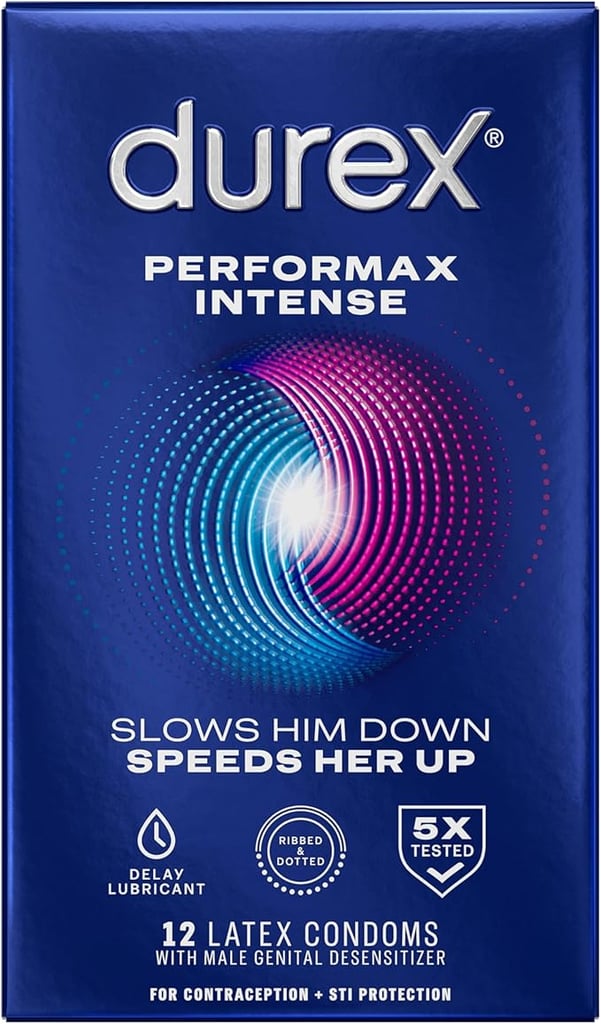 Durex Performax Intense Natural Rubber Latex Condoms ($6, originally $8)
These are made to help extend pleasure without compromising safety. Designed with a special lubricant to delay climax, these condoms will be your go-to for longer-lasting intimacy.