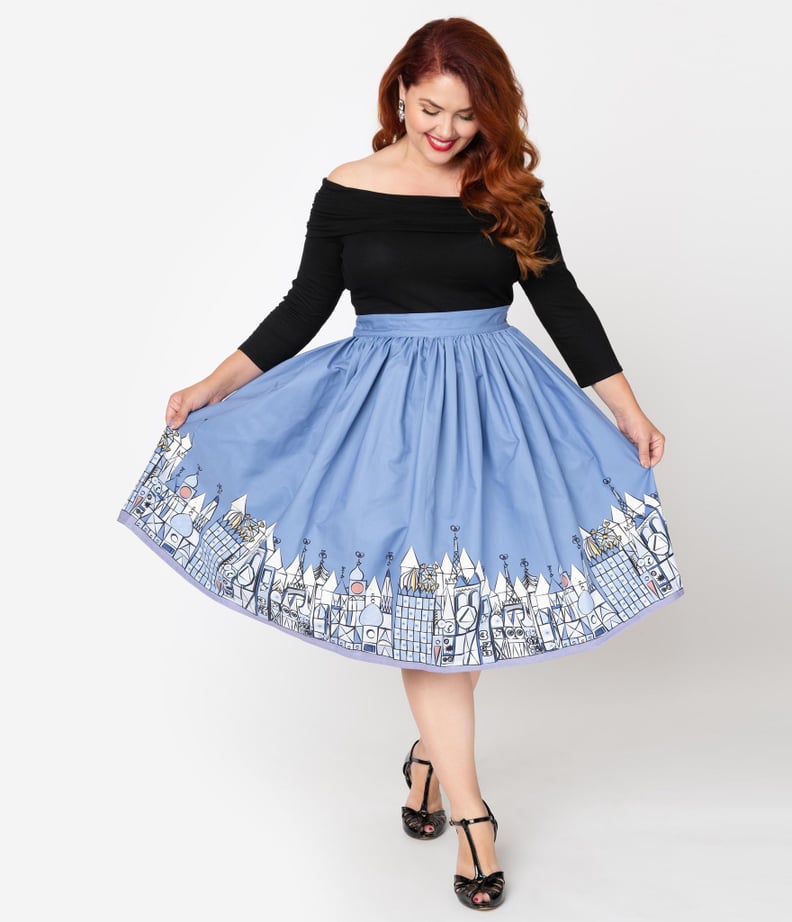 Unique Vintage Plus Size Little City Print High Waist Circle Swing Skirt