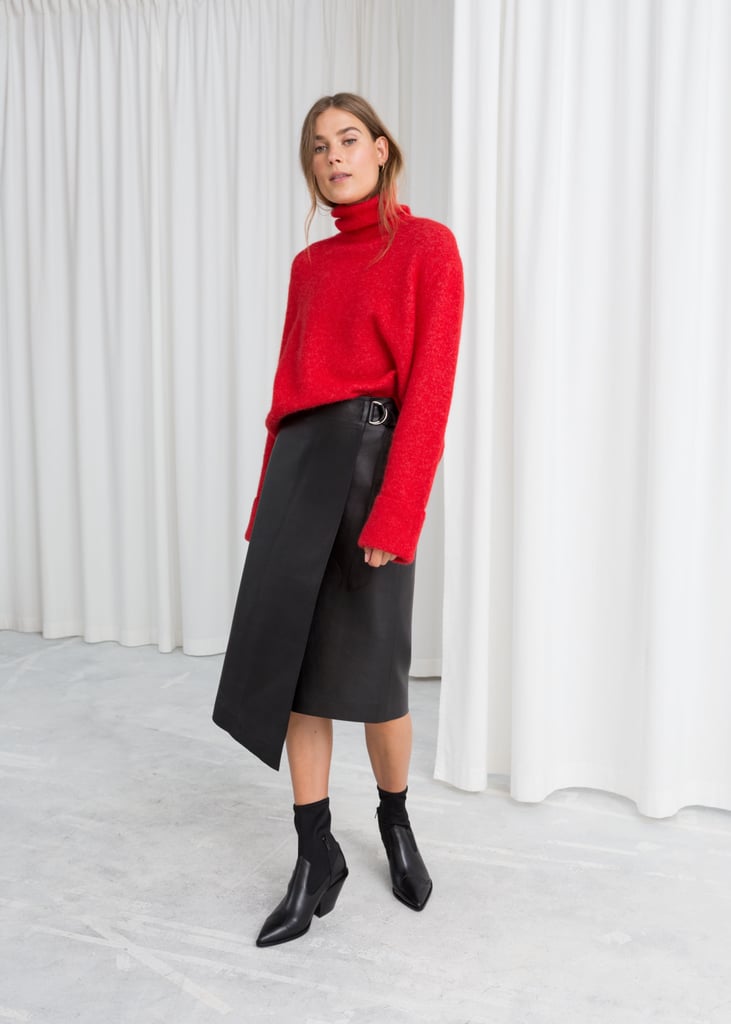 & Other Stories Asymmetric Belted Leather Skirt