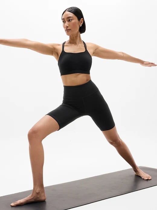 Athleta Elation Ultra High Rise 7" Short ($59)
Buttery soft with the right amount of stretch and medium compression, these shorts are ideal for rowing. They'll prevent annoying chafing and won't get caught in the machine's rollers. They also have over 1,000 5-star reviews on Athleta's website and are budget-friendly compared to premium brands.