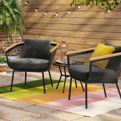 Bangor Metal Mesh & Faux Wood Patio Chat Set