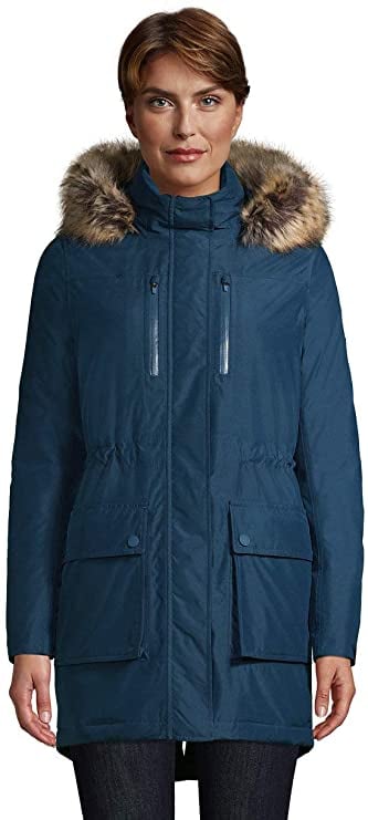 Lands' End Women's Expedition Waterproof Down Winter Parka with Faux Fur Hood 