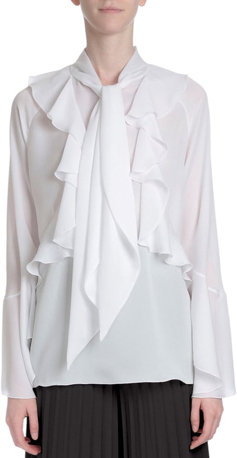 Givenchy Ruffle-Front Neck-Tie Blouse, White ($2,345)