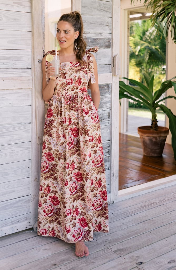 Gal Meets Glam Collection Floral Print Tie-Shoulder Cotton Maxi Dress