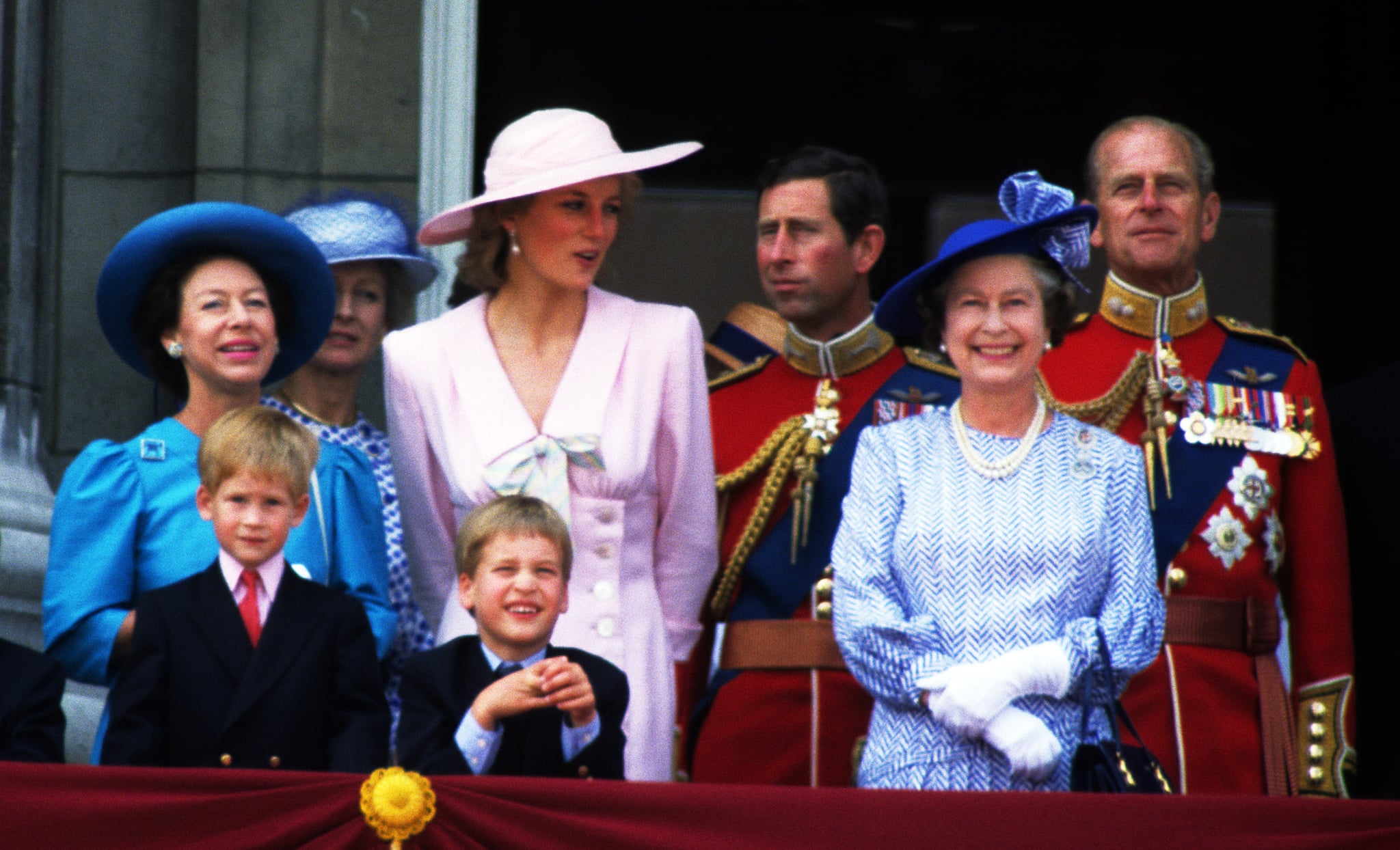 Queen Elizabeth II with her family at Trooping the Colour in 1989